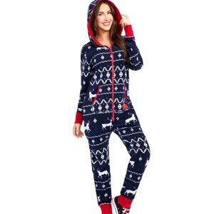 Tipsy Elves Christmas Women's Blue Reindeer Jumpsuit Onesie Size M